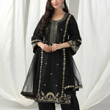 Black Raw Silk Dori Hand Embroidered Suit With Salwar And Dupatta