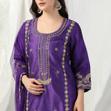 Purple Raw Silk Dori Hand Embroidered Suit With Salwar And Dupatta