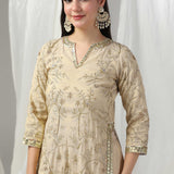 Beige Golden Shimmer Embroidered Co-Ord Set
