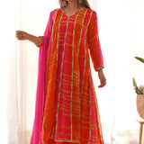 Orange Anarkali Set With Palazzo