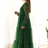Green Bandhani Anarkali Set