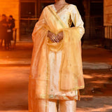 Pale Yellow Raw Silk Kurta Set