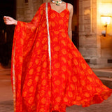 Vibrant Orange Chiffon Anarkali Set