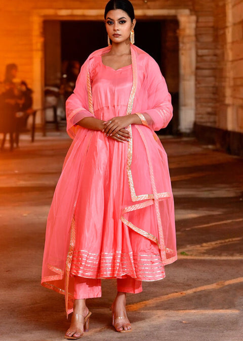 <img> Soft Pink Uppada Silk Anarkali Set