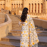 White Chanderi Kurta Set With Floral Prints