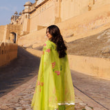 Light Green Silk Kurta Set With Floral Embroidery