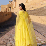 Yellow Chanderi Kurta Set With Floral Embroidery