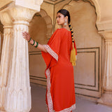 Red Crepe Kaftan Set