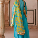 Sky Blue Cotton Kurta Set With Chiffon Dupatta