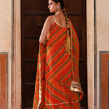 Orange Chiffon Kurta Set With Lace