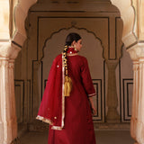 Maroon Cotton Silk Kurta Set