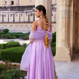 Lavender Cotton Silk Kurta Set With Organza Dupatta