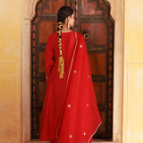 Red Chanderi Kurta Set With Embroidery