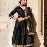 Black Dupion Silk Kurta Set