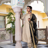Gold Black Cotton Suit Hand Blocked In Antique Gold