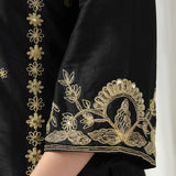 Black Raw Silk Dori Hand Embroidered Suit With Salwar And Dupatta