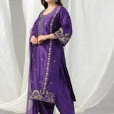 Purple Raw Silk Dori Hand Embroidered Suit With Salwar And Dupatta