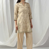 Beige Golden Shimmer Embroidered Co-Ord Set