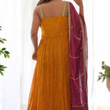 Yellow Bandhani Anarkali With Dupatta