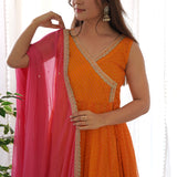 Orange Georgette Anarkali With Dupatta