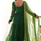 Green Bandhani Anarkali Set