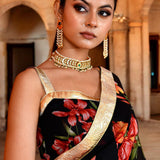 Black Floral Printed Chiffon Saree