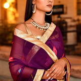 Purple Lotus Printed Chiffon Saree