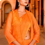 Pastel Orange Saree Set With Organza Jacket