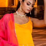 Yellow Cotton Silk Anarkali Set