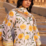 White Chanderi Kurta Set With Floral Prints