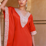 Red Crepe Kaftan Set