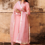 Pastel Pink Uppada Silk Kurta Set With Aari Embroidery