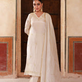 Off-White Tissue Georgette Kurta Set With Embroidery