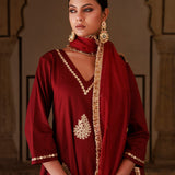 Maroon Cotton Silk Kurta Set