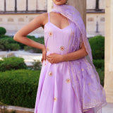 Lavender Cotton Silk Kurta Set With Organza Dupatta