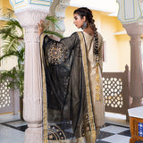 Gold Black Cotton Suit Hand Blocked In Antique Gold