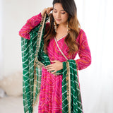 Pink Bandhani Anarkali Set