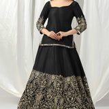 Black Raw Silk Designer Kurti With Lehenga And Dupatta