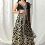 Black Raw Silk Designer Gota Patti Lehenga With Blouse And Dupatta