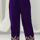 Purple Velvet Kurti With Gold Zari And Resham Thread Work With Dupatta Set