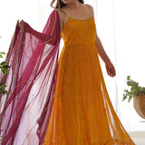 Yellow Bandhani Anarkali With Dupatta