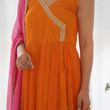Orange Georgette Anarkali With Dupatta