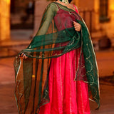 Hot Pink Cotton Silk Anarkali Set