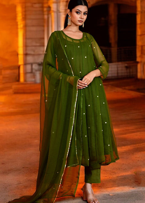 <img> Jupiter Green Georgette Anarkali Set