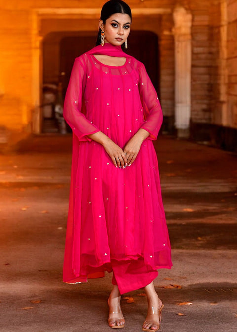 <img> Amaranth Pink Georgette Anarkali Set