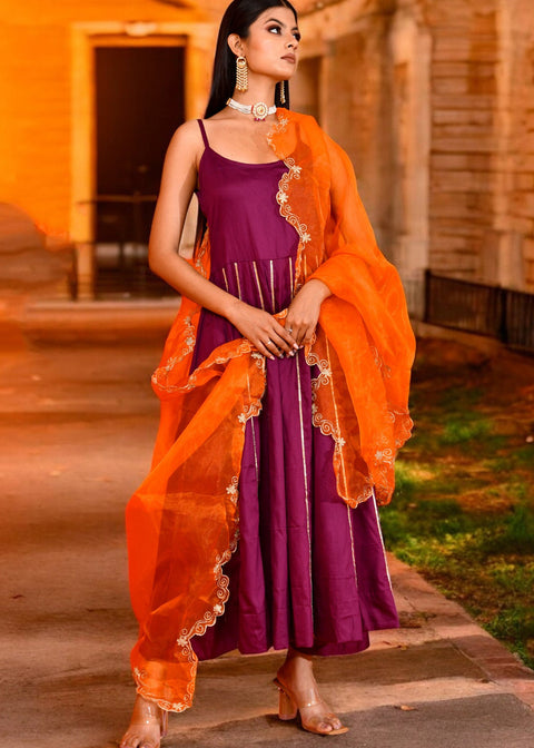 <img> Magenta Purple Cotton Silk Anarkali Set