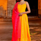 Yellow Cotton Silk Anarkali Set