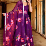 Purple Chiffon Anarkali Set