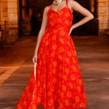 Vibrant Orange Chiffon Anarkali Set