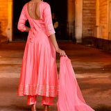 Soft Pink Uppada Silk Anarkali Set